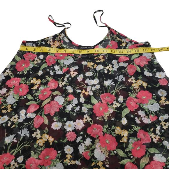 American Dream Shirt Tank Top Womens Small Floral Black Spaghetti Strap Casual - Picture 2 of 6